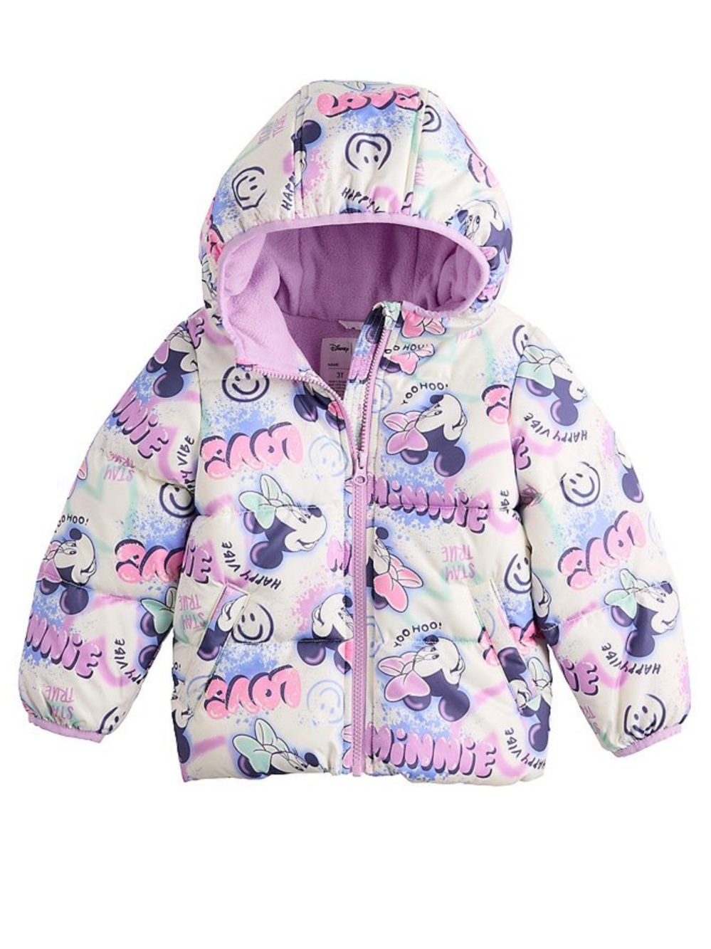 Minnie Mouse Pastel Puffer Jacket - Lavender Lined, size: 12 months